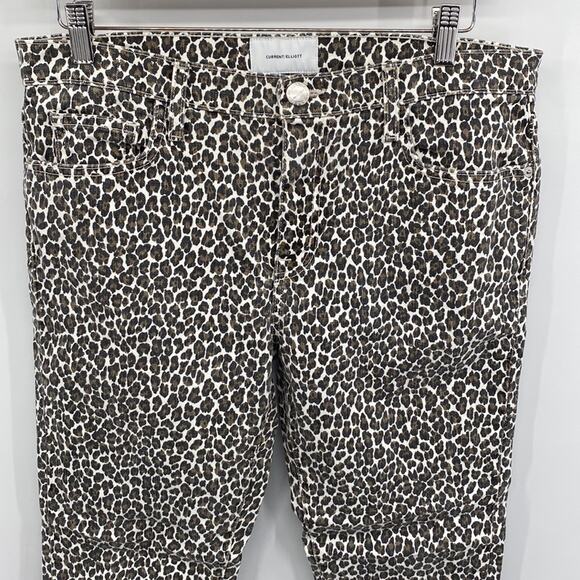 CURRENT ELLIOTT The Fling Snow Leopard Skinny Jeans Size 30 - Picture 3 of 9